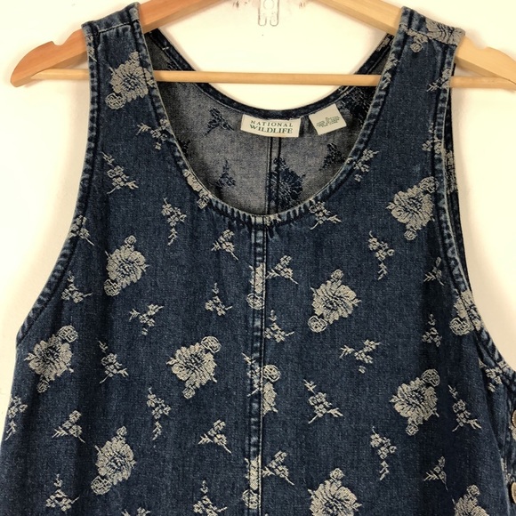 National Wildlife sleeveless scoop neck embroidered design denim maxi dress SM - Picture 5 of 9